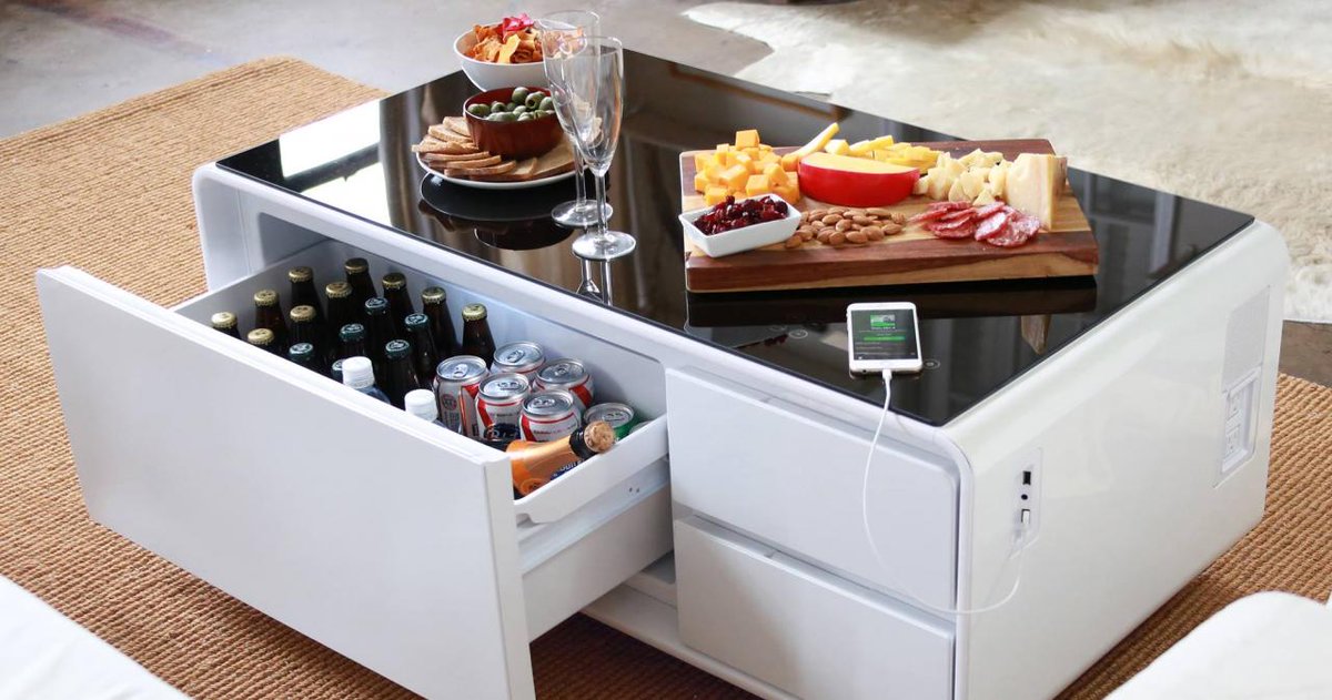 sobro Table basse avec réfrigérateur intégré, haut-parleurs